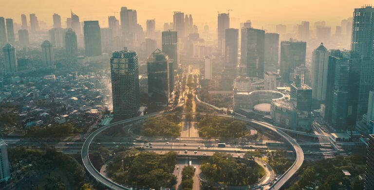 Jakarta,,Indonesia.,May,12,,2017:,Aerial,View,Of,Circular,Flyover