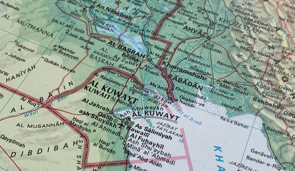 Kuwait,,Iraq,,A,Map,From,An,Atlas,,Suitable,To,Illustrate